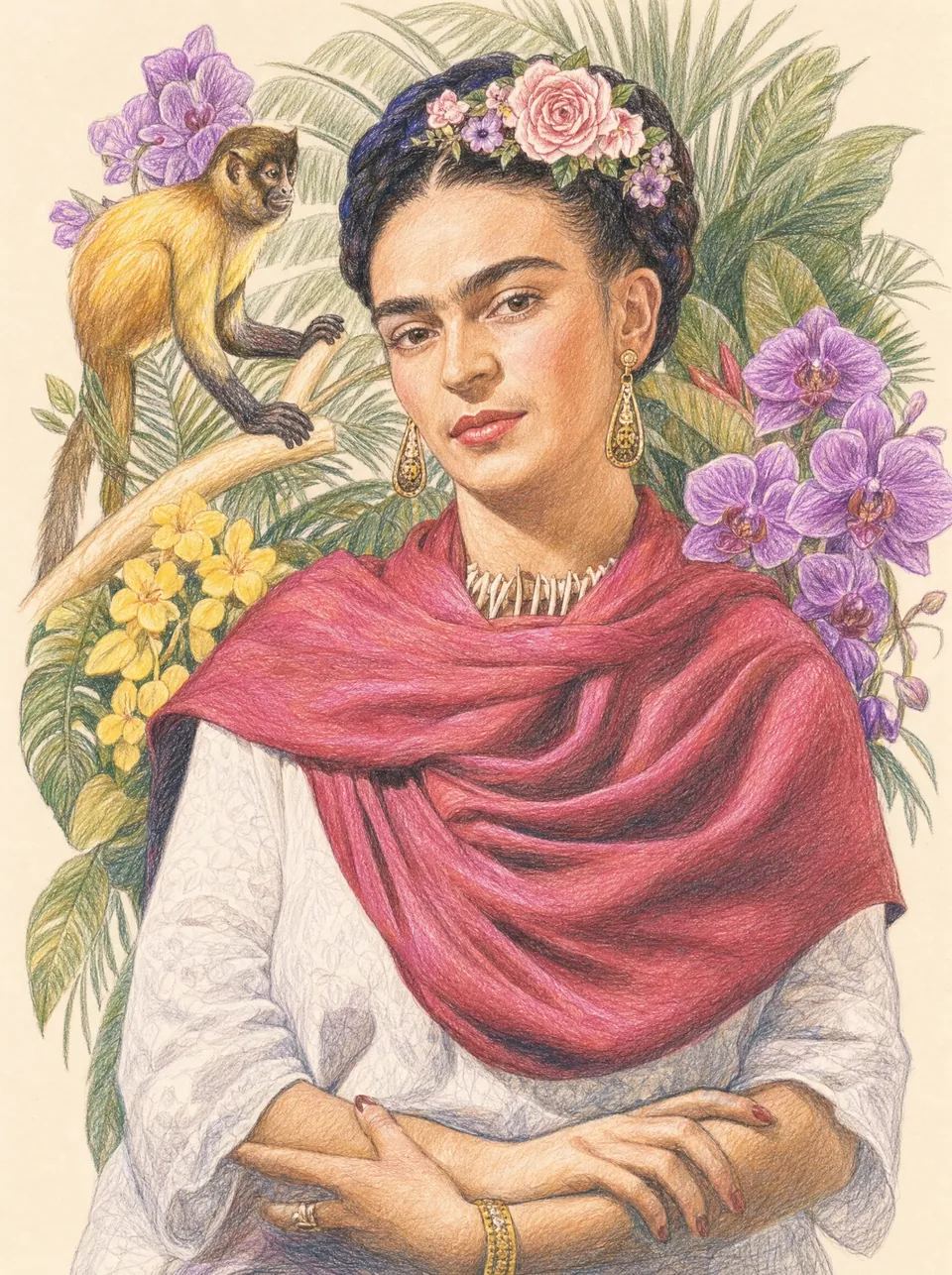 Colored pencil drawing of the portrait in the room